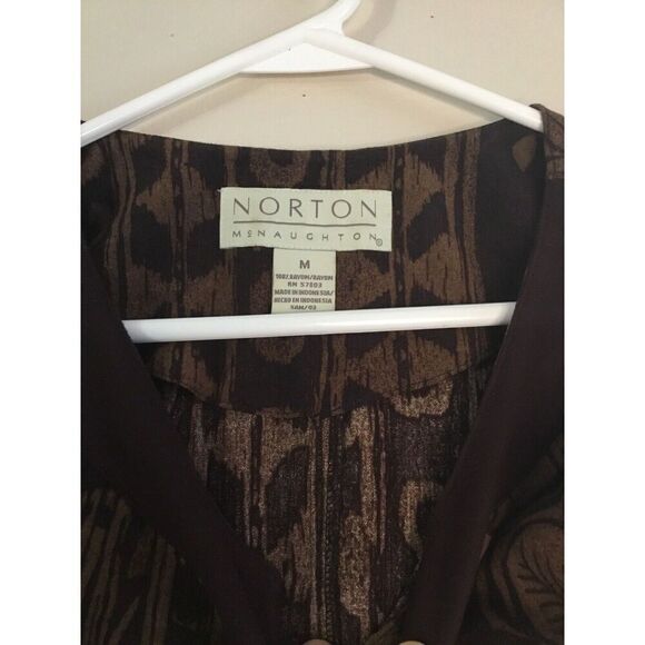 Vtg Norton McNaughton Maxi Dress Brown Floral Pleated Belted Size‎ M - Picture 11 of 13